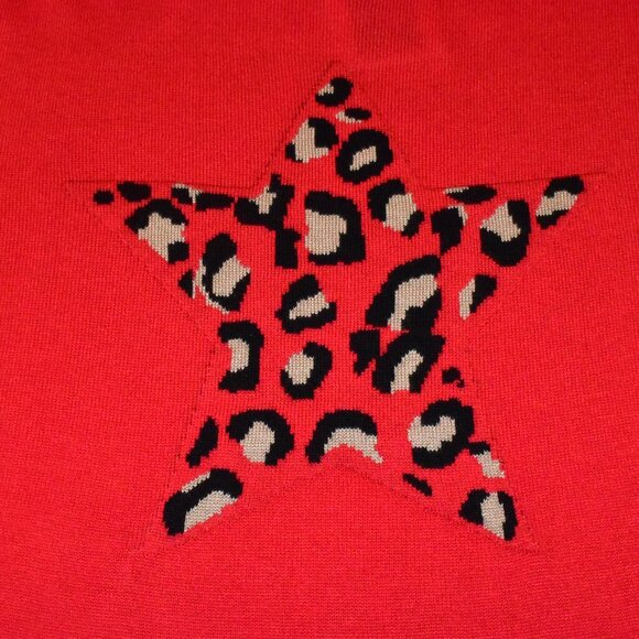 Magaschoni Cashmere Blend Long Sleeve Pullover Sweater Top Leopard Print Star - Picture 4 of 11